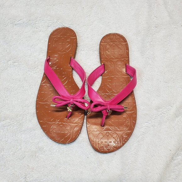 Kate Spade Hot Pink Bow Logo Beach Summer Quiet Luxury Thong Flip Flop Sandals 9 - Picture 2 of 7